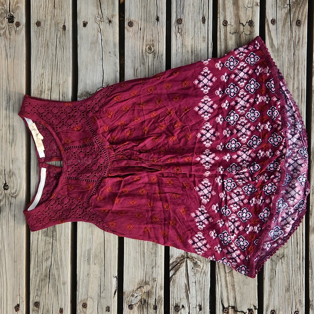 Rewind Boho Maroon Tank Crochet Floral Casual XS Casual Pink